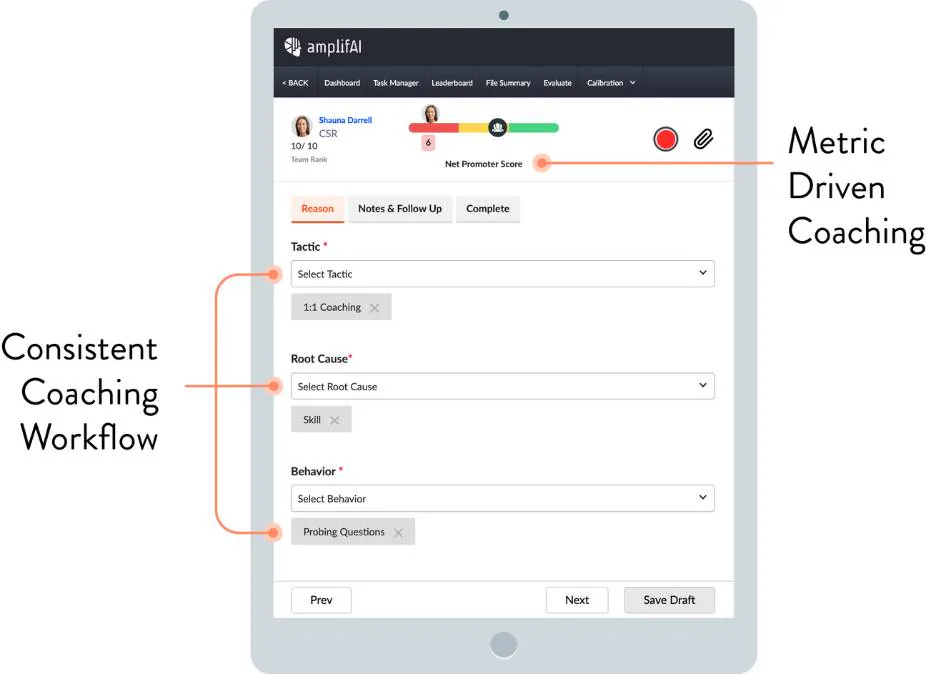 features of data driven call center coaching