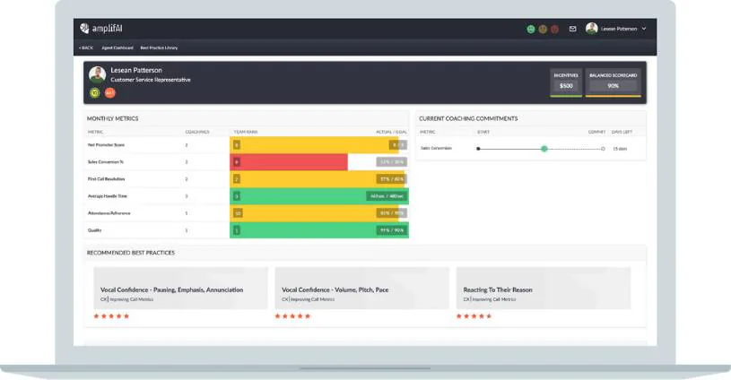call center coaching software comes with agent dashboard