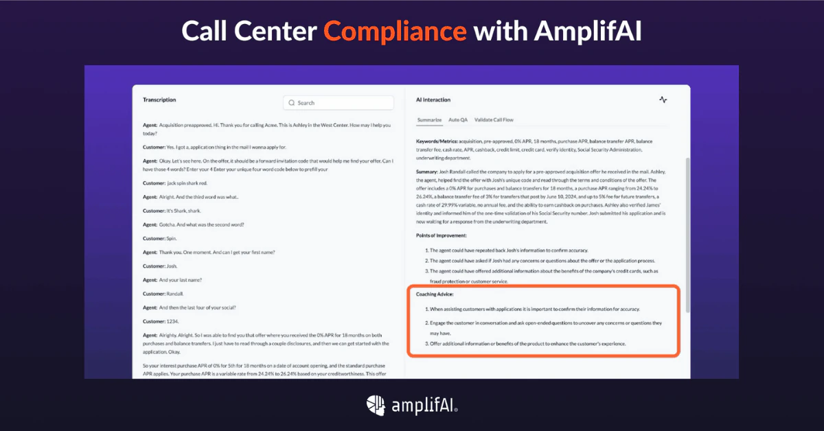 Call center compliance with AmplifAI